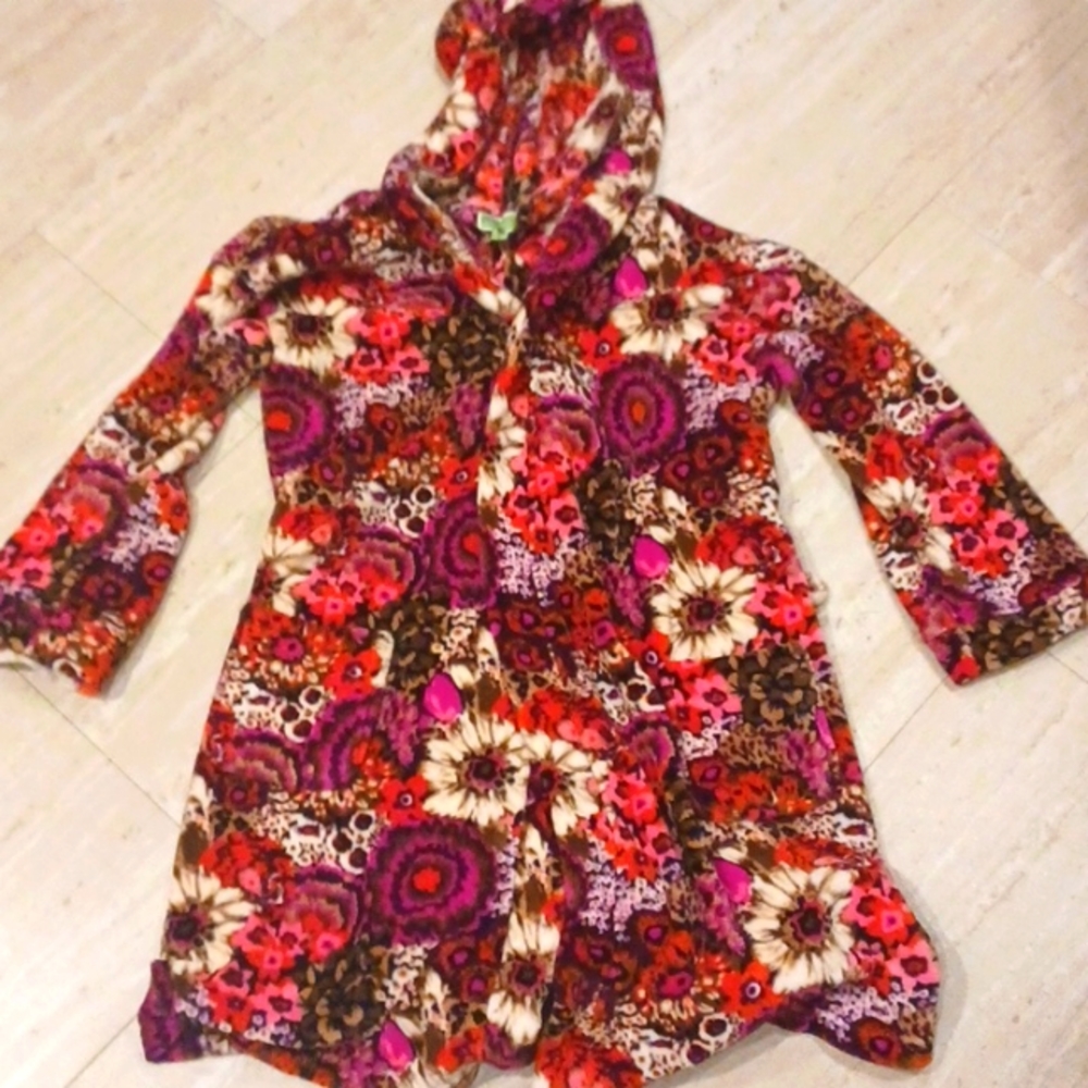 Vera Bradley Hooded/Belted Plush Floral Robe